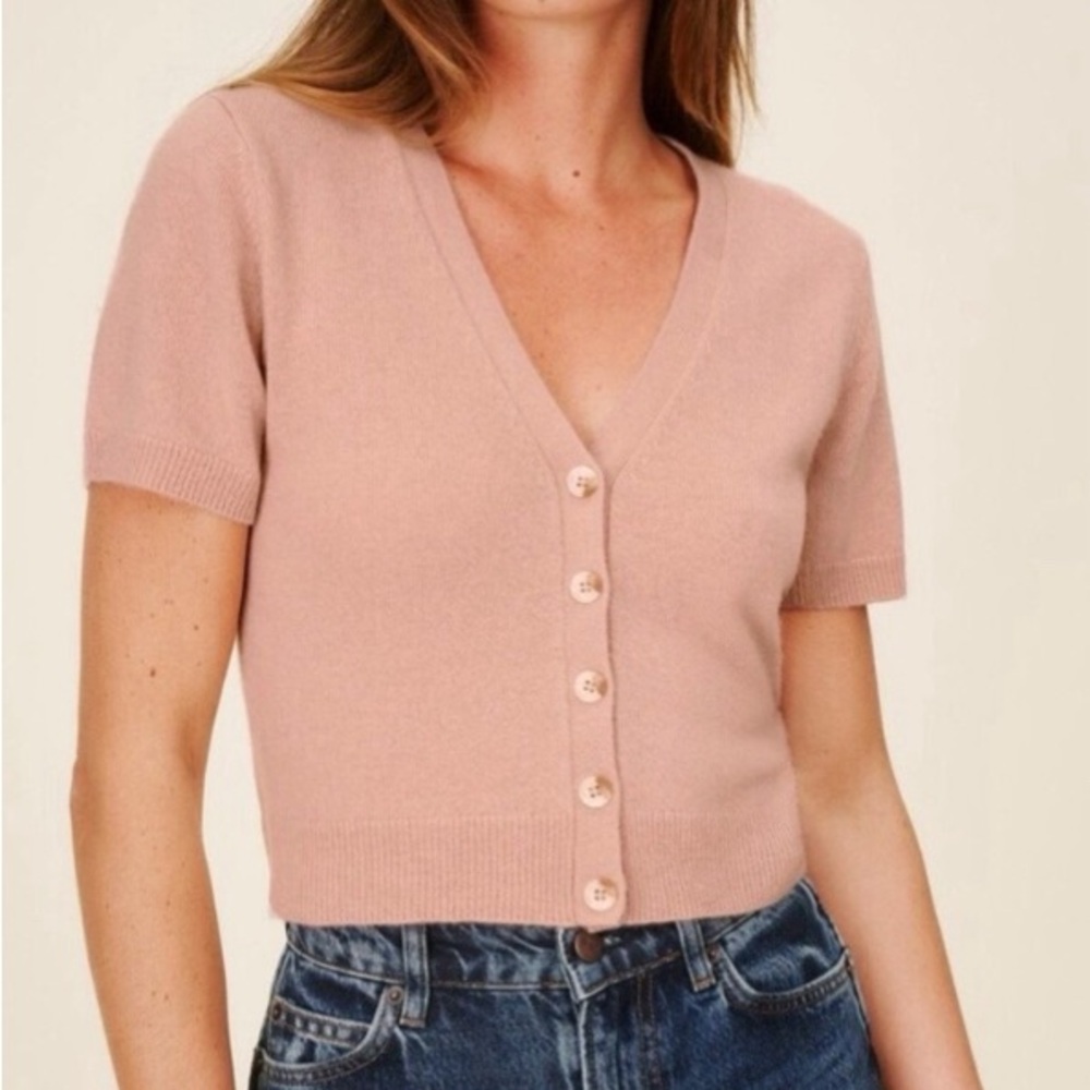 Reformation Cashmere V Neck Short Sleeve Cardigan